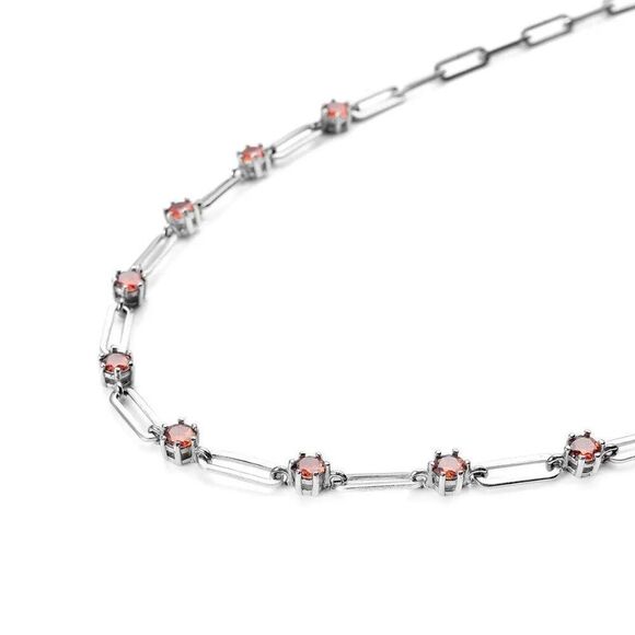 New, Stamped, Simulated Garnet Red Diamond, Paper Clip, Chain Station Neclace - Picture 6 of 8